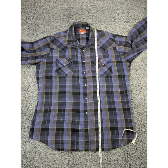 Ely Plains Shirt Men 17.5 Purple Pearl Snap Casual Plaid Cowboy Chore Rodeo - Picture 4 of 6